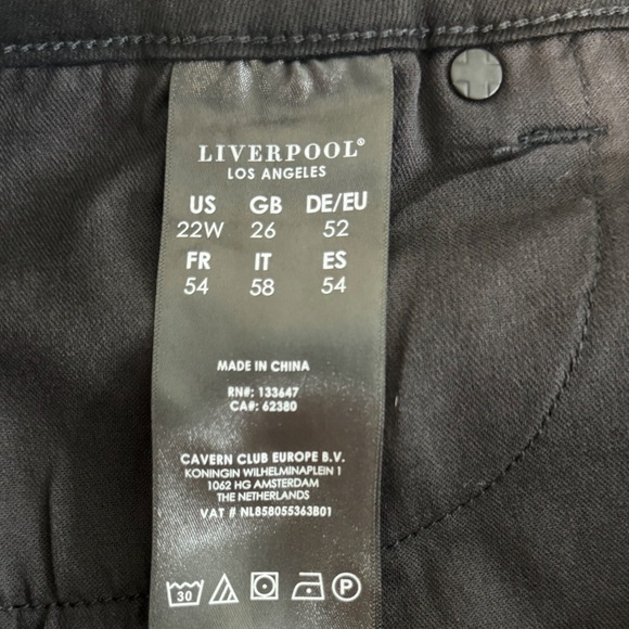 NWT Liverpool Los Angeles Slim Chloe Slim Over Dye Black Stretch Pant SZ 22W - Picture 10 of 11